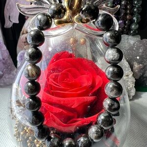 8MM Arfvedsonite Garnet Beaded Bracelet 6.25" Natural Crystal Flash Quartz